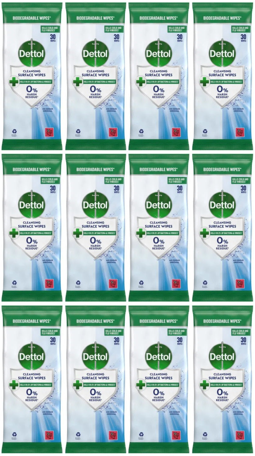 12 X Dettol Surface Wipes - 30 Pack