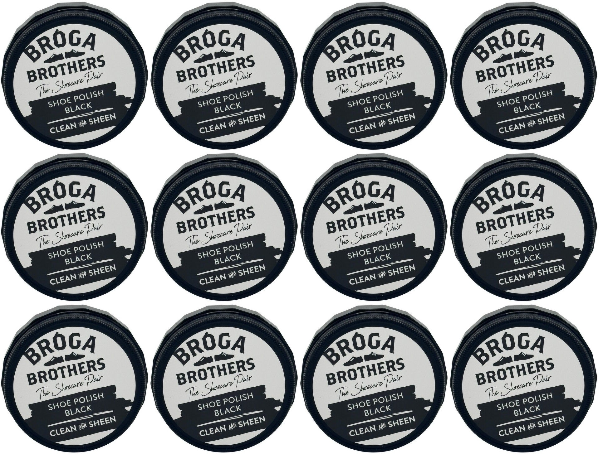 12 x Broga Brothers Black Shoe Polish Wax