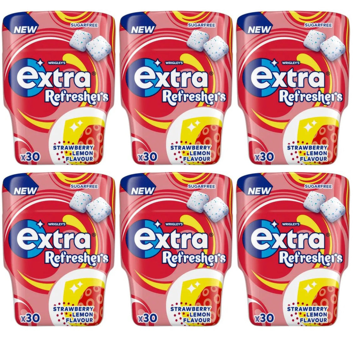 6 x Wrigleys Extra Refresher Strawberry Lemon Sugarfree 67G