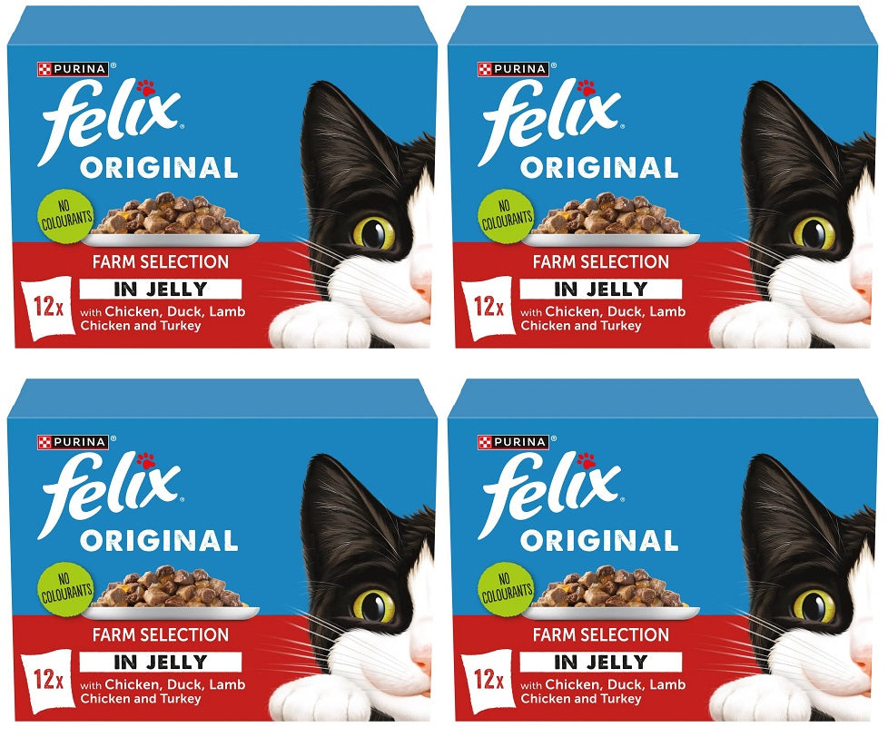 4 x Felix Original Farm Selection In Jelly Wet Cat Food 12X85G