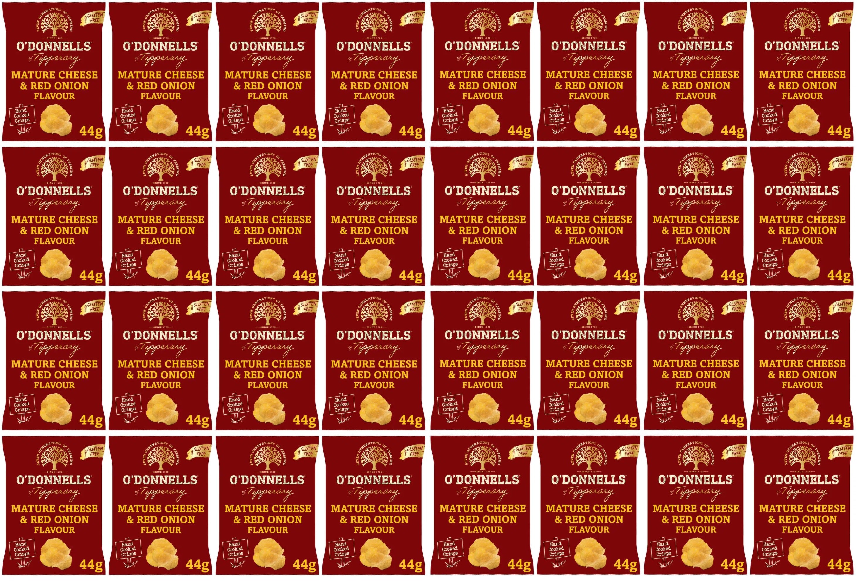 32 x O Donnells Mature Cheese & Red Onion Flavour 44G