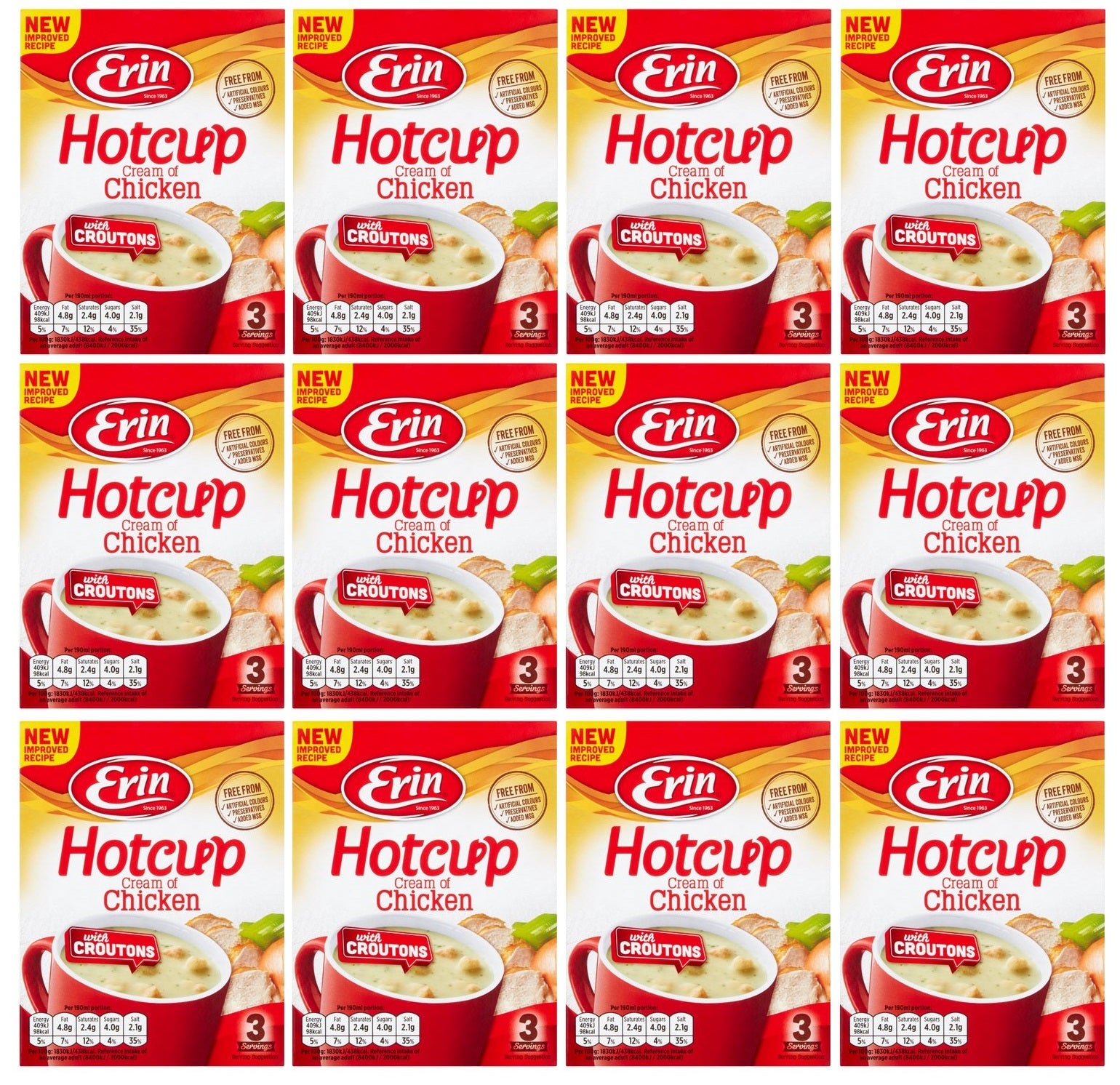 12 x Erin Hotcup Cream Of Chicken With Croutons 67G