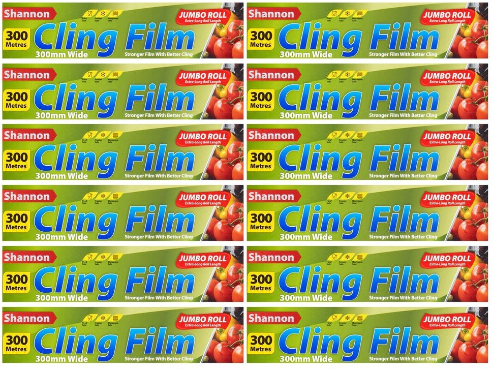 12 x Shannon Cling Film Jumbo Roll 300Mm X 300M