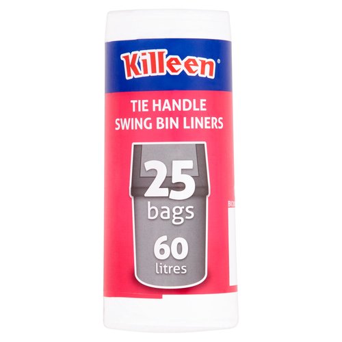 20 x Killeen Tie Handle Swing Bin Liners 25 Bags 60 Litres