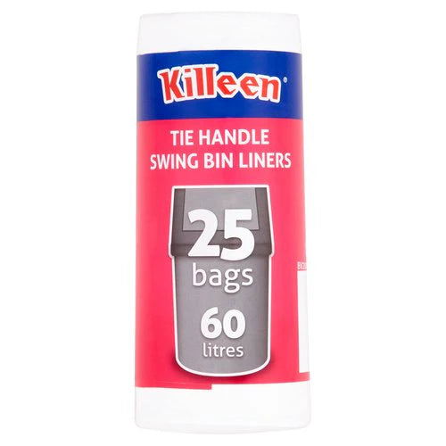 20 x Killeen Swing Bin Liners Tie Handles 60 Litre - 25 PACK