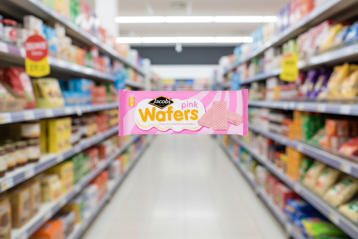 12 x Jacobs Wafers Pink Cream Filled Sandwich 100G