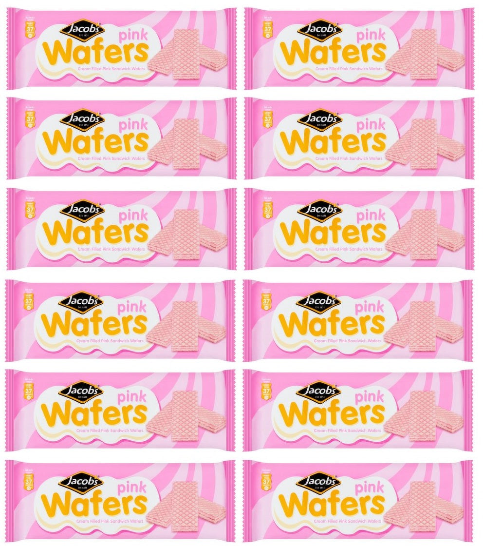 12 x Jacobs Wafers Pink Cream Filled Sandwich 100G