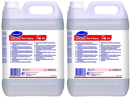 2 x Soft Care Des E Spray H5 Hand Sanitiser 2X5L W3646