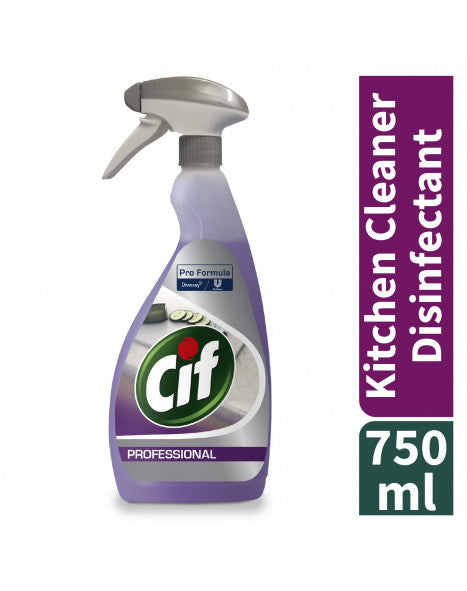 6 x Cif Professional Kitchen 2 In1 Cleaner And Disinfectant 750M