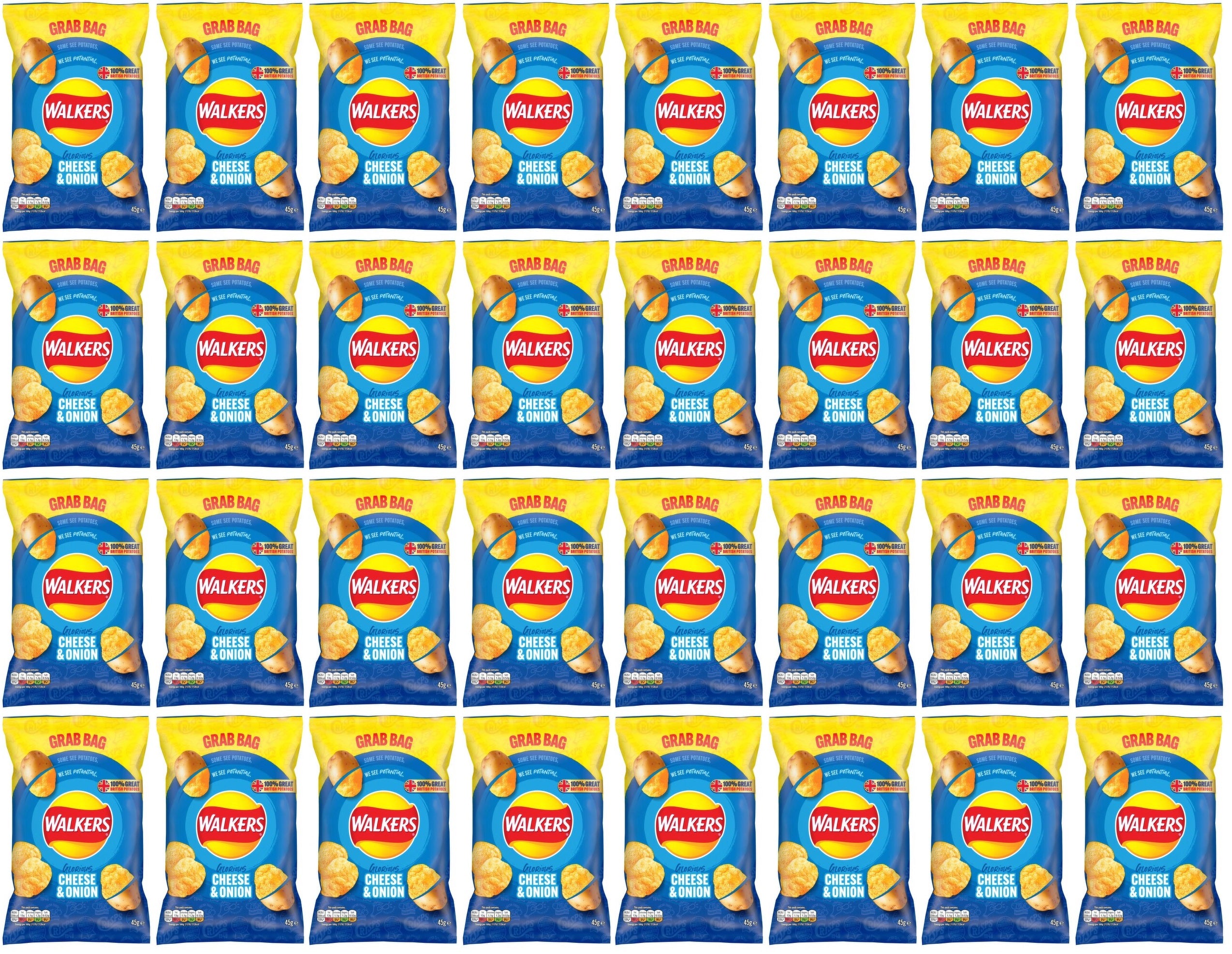 32 x Walkers Cheese & Onion Crisps 45G