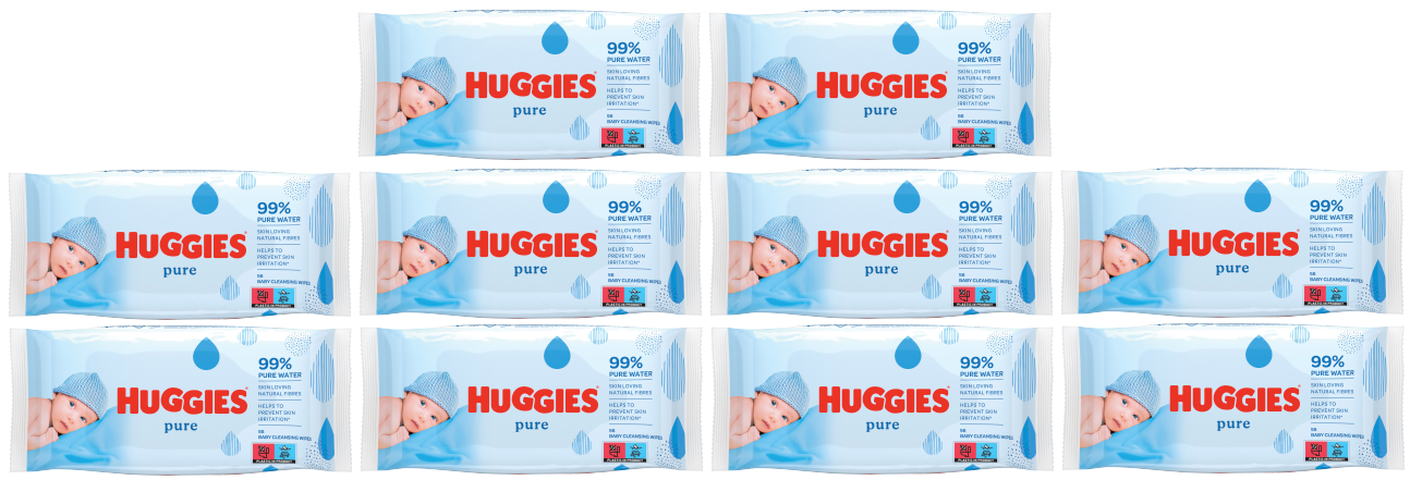 10 x Huggies Pure Baby Wipes 56 Pack