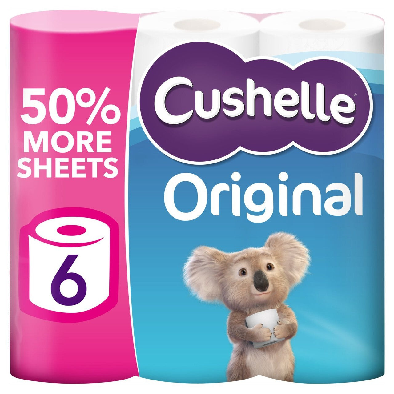 4 x Cushelle Original Toilet Rolls 6 Mega Rolls 50% More Sheets