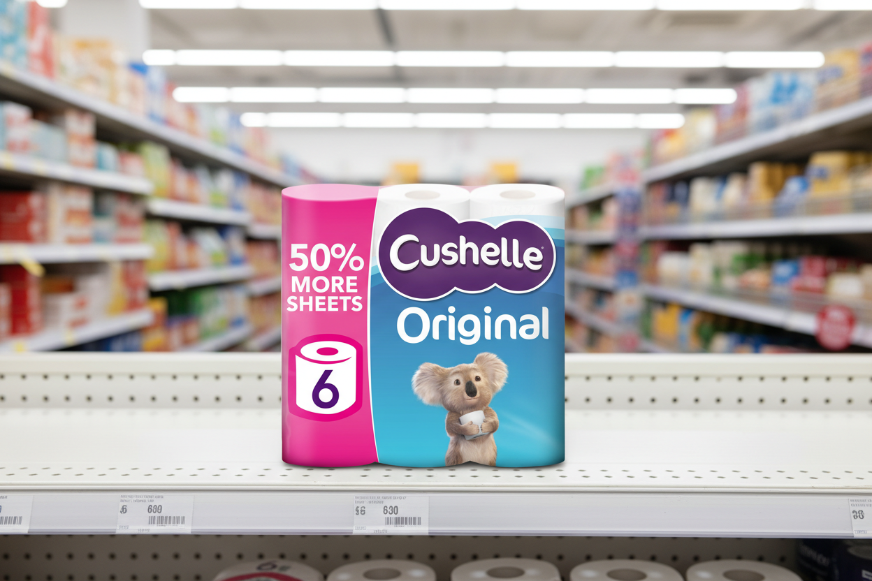 4 x Cushelle Original Toilet Rolls 6 Mega Rolls 50% More Sheets