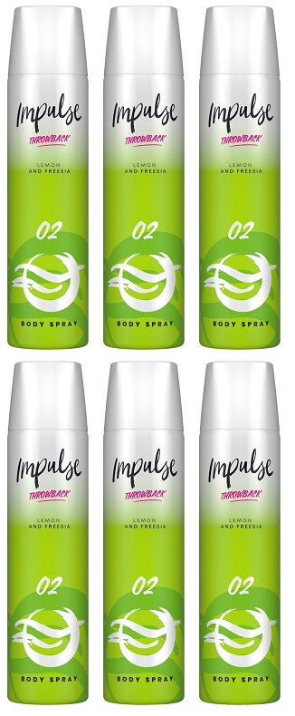 6 x Impulse O2 Body Spray Lemon And Freesia 75Ml