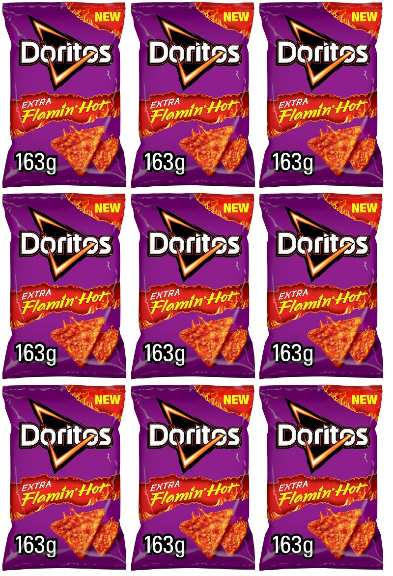 9 x Doritos Extra Flamin  Hot Sharing Bag Crisps 163G