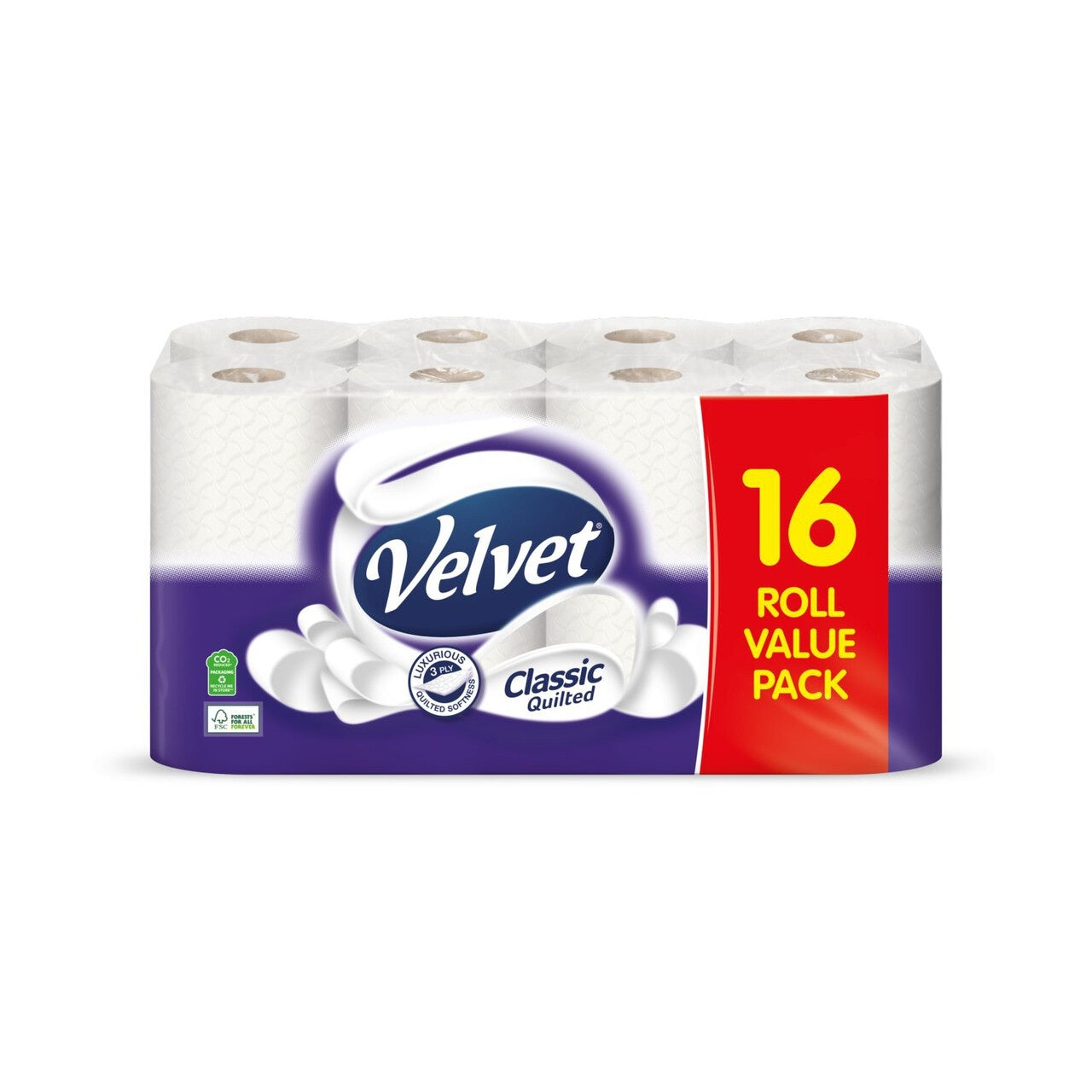 Velvet Classic Quilted Toilet Rolls 16 Rolls