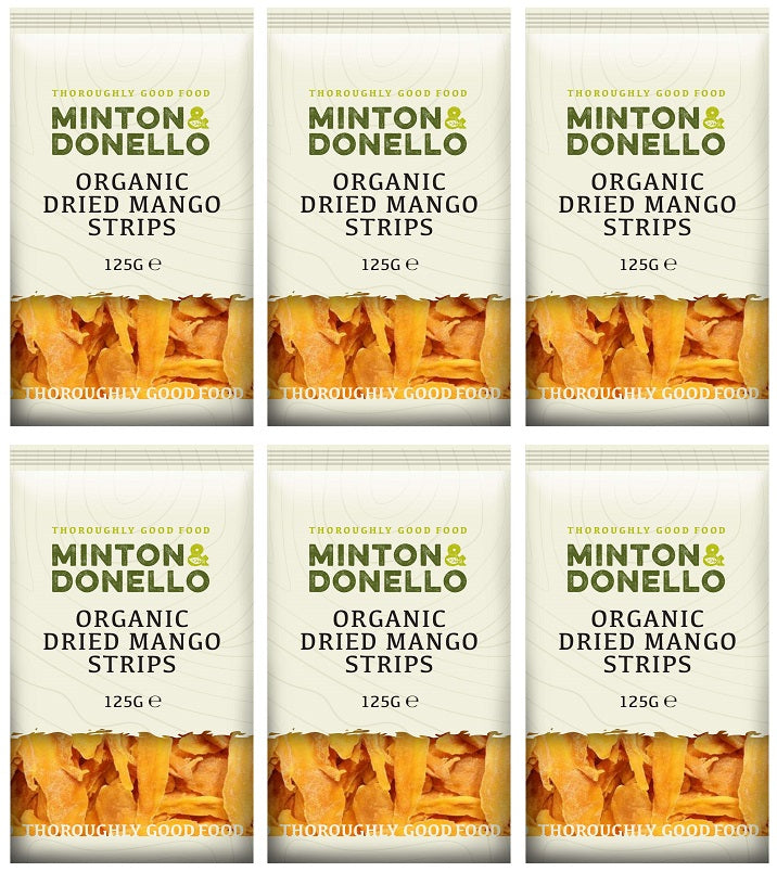 6 x Minton & Donello Organic Dried Mango Strips - 125g