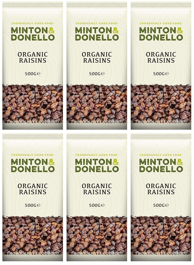 6 x Minton & Donello Organic Raisins - 500g