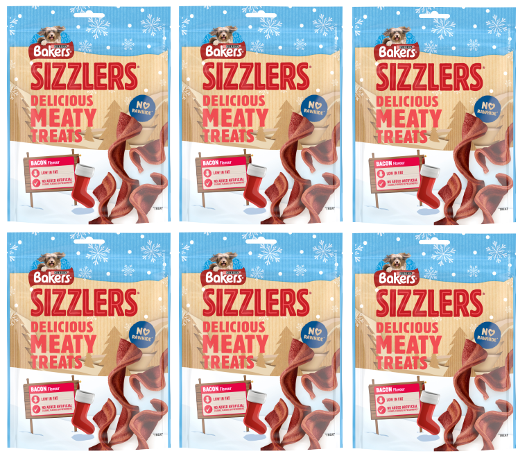 6 x Purina Bakers Sizzlers Bacon 90Gm