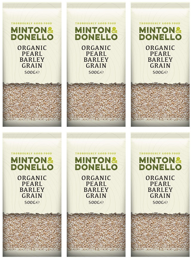 6 x Minton & Donello Organic Pearl Barley Grain - 500g