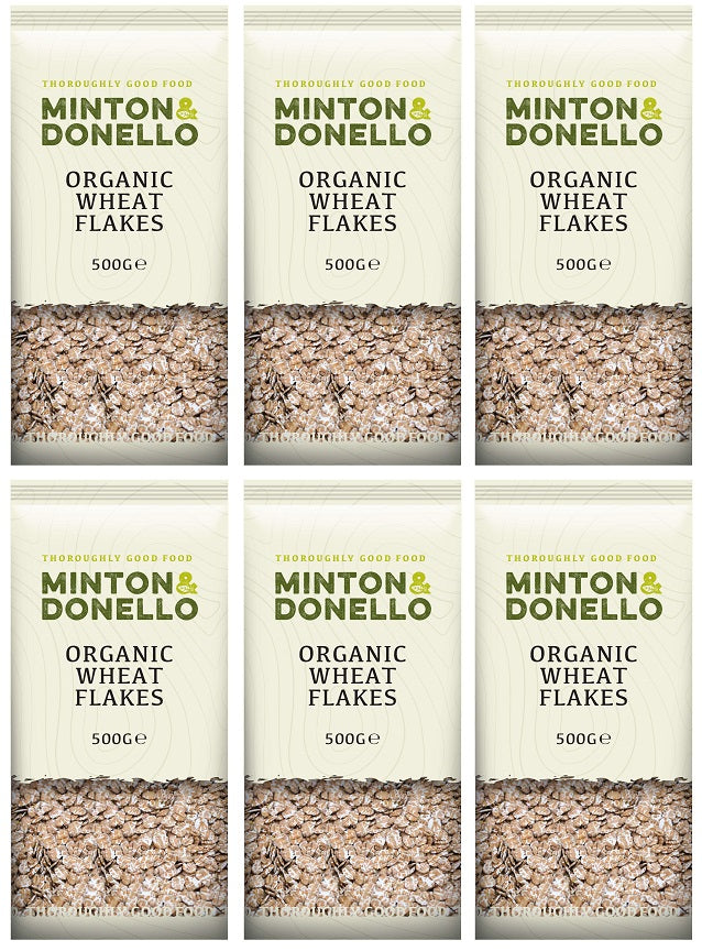 6 x Minton & Donello Organic Wheat Flakes - 500g