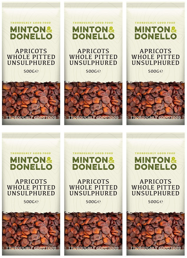 6 x Minton & Donello Apricots Whole Pitted Unsulphured - 500g