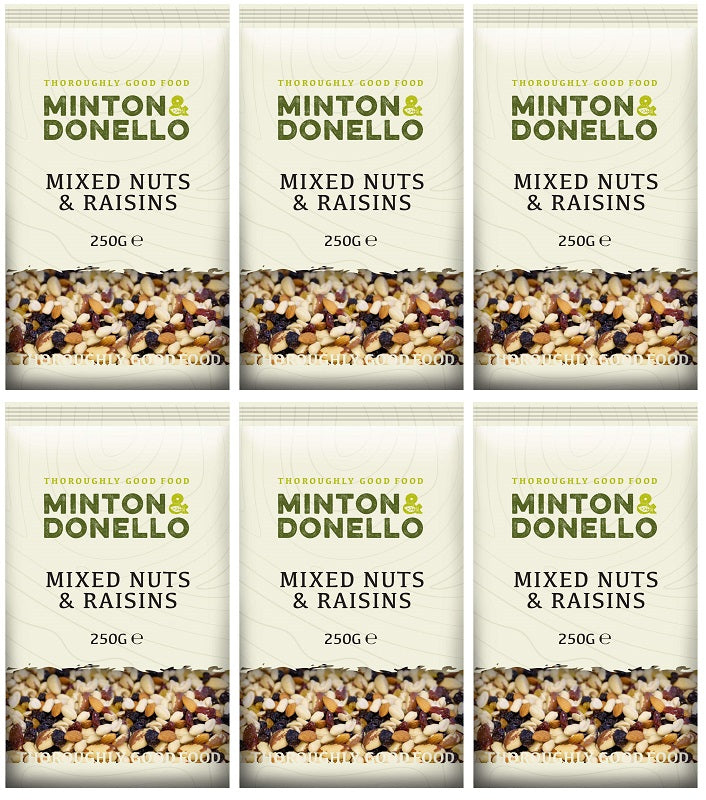 6 x Minton & Donello Mixed Nuts & Raisins - 250g