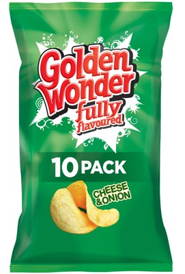 12 X Golden Wonder 10pk Cheese & Onion Crisps 10X25GM