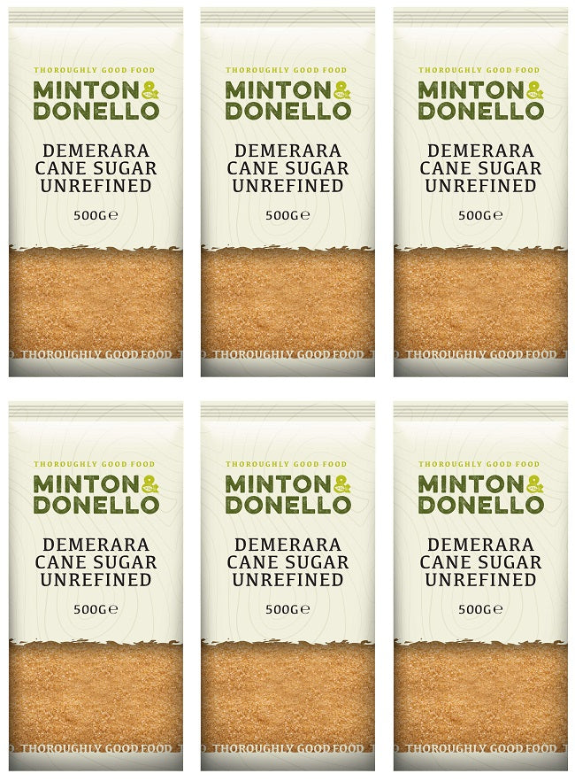 6 x Minton & Donello Demerara Cane Sugar Unrefined - 500g