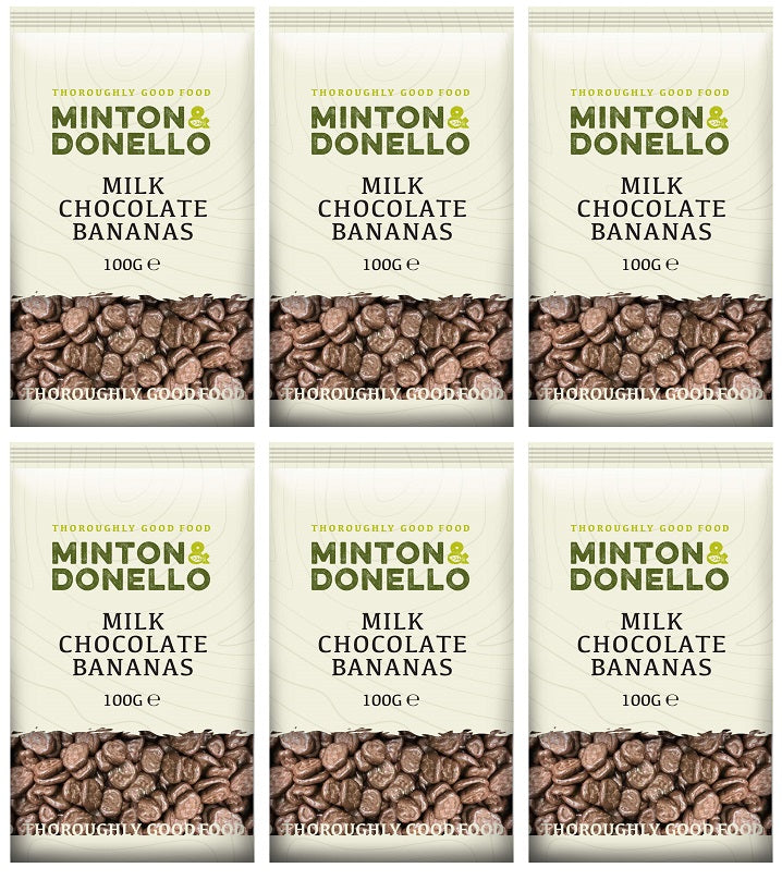 6 x Minton & Donello Milk Chocolate Bananas - 100g