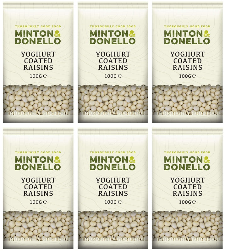 6 x Minton & Donello Yogurt Coated Raisins - 100g