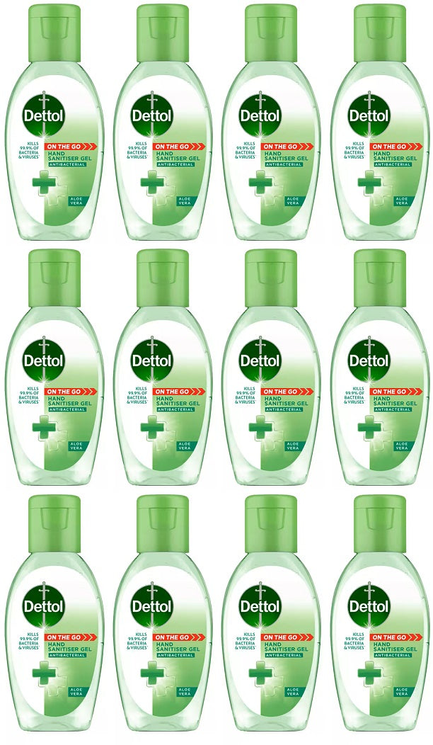 12 X Dettol Hand Sanitiser Gel Aloe Vera - 50Ml
