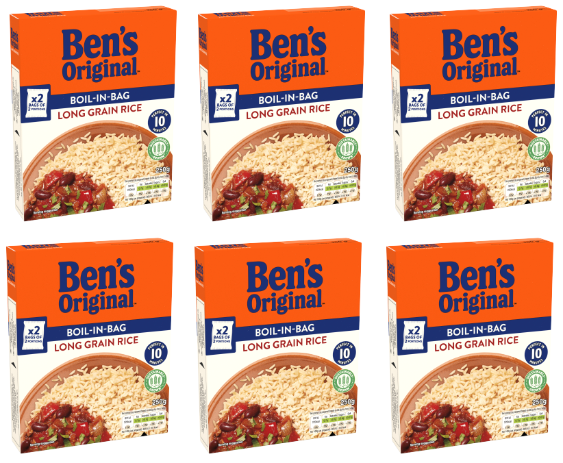 6 x Bens Original Boil In Bag Long Grain Rice - 250GM