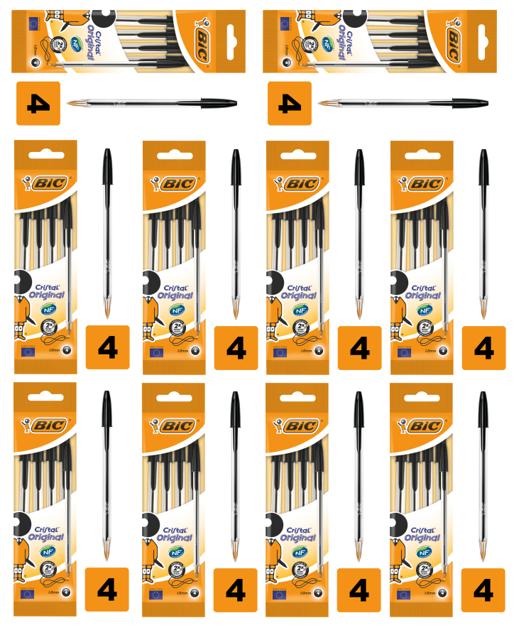 10 x Bic Cristal Original Pen Black - 4 PACK