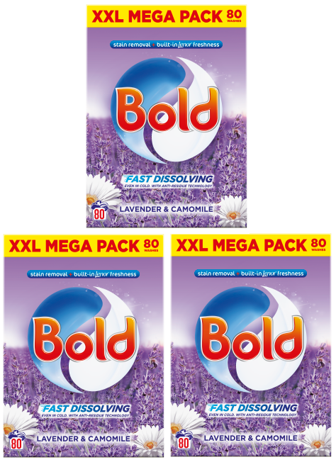 3 X Bold Powder Lavendar 80 Wash 4.8KG