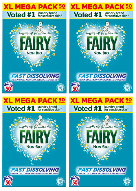 4 X Fairy Non Bio Powder 50 Wash 3KG