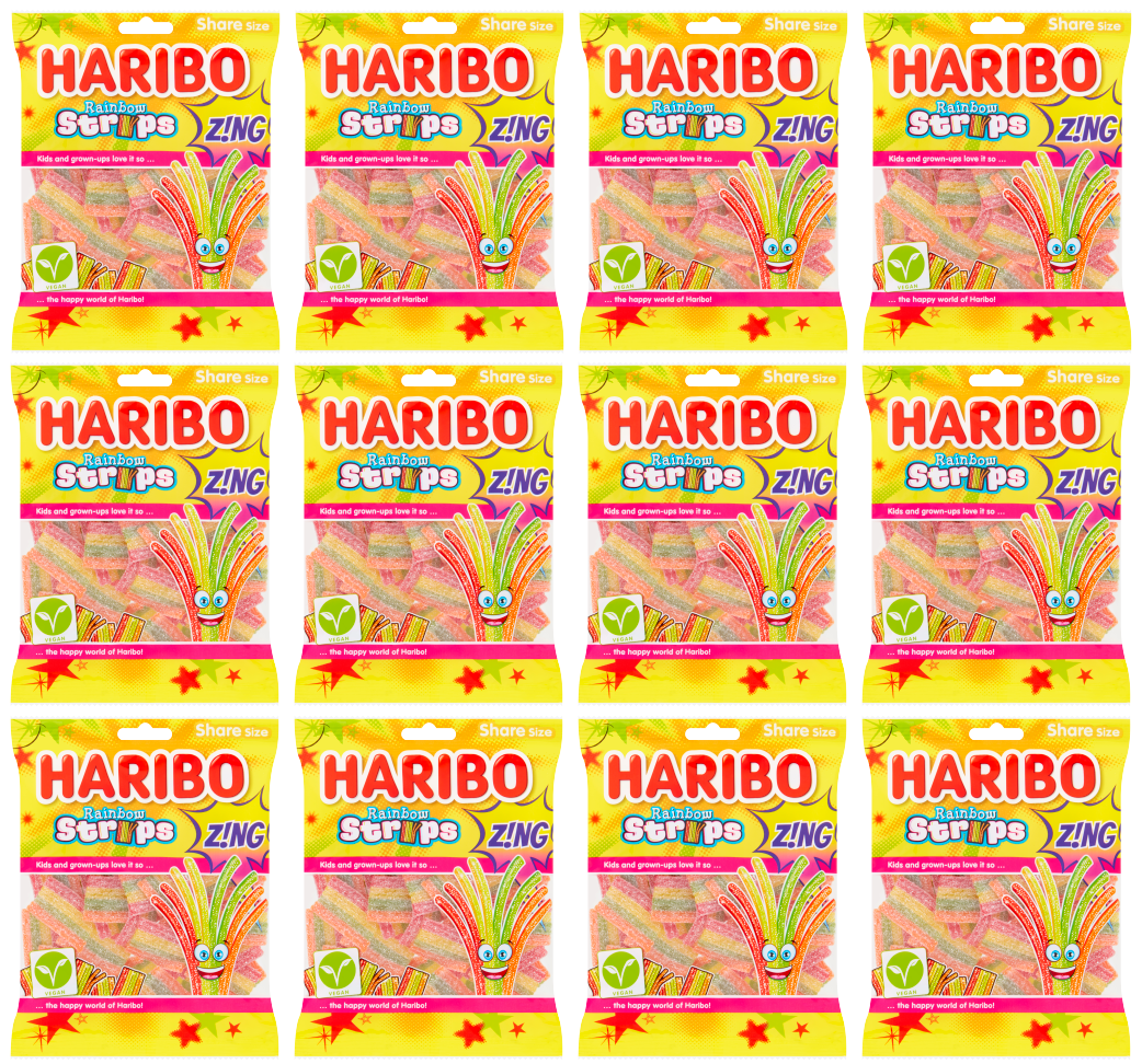 12 x Haribo Rainbow Strips Zing 130Gm