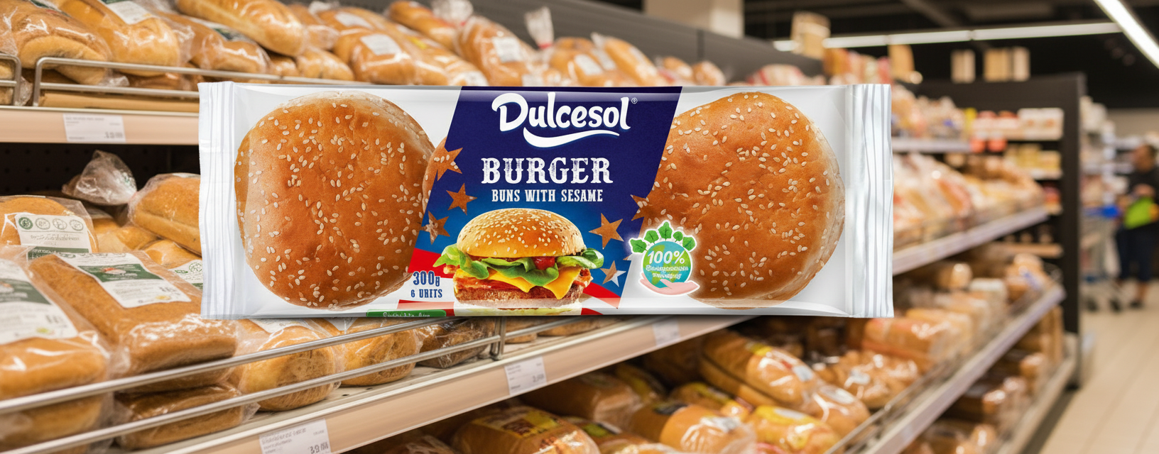 8 x Dulcesol Burger Buns Sesame Seeds 6 Pack - 300Gm