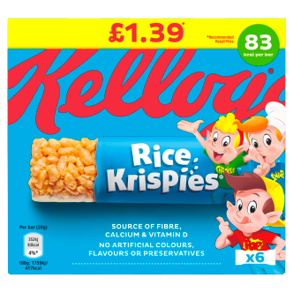 14 x Kelloggs Rice Krispies Cereal Bar 6 Pack -20G