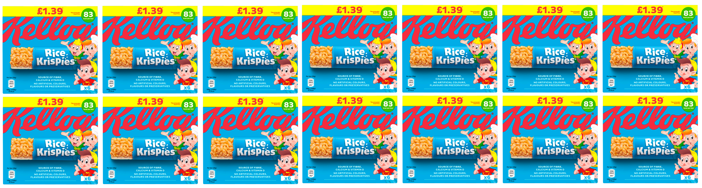 14 x Kelloggs Rice Krispies Cereal Bar 6 Pack -20G