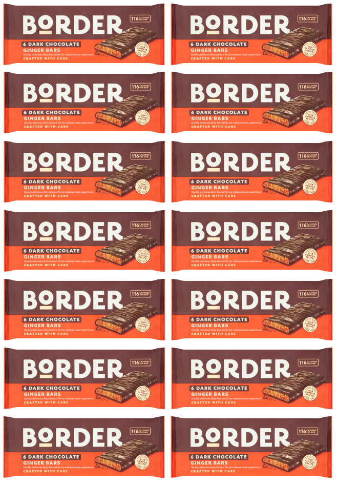 14 X Border Biscuits Dark Chocolate Ginger Bars 150Gm