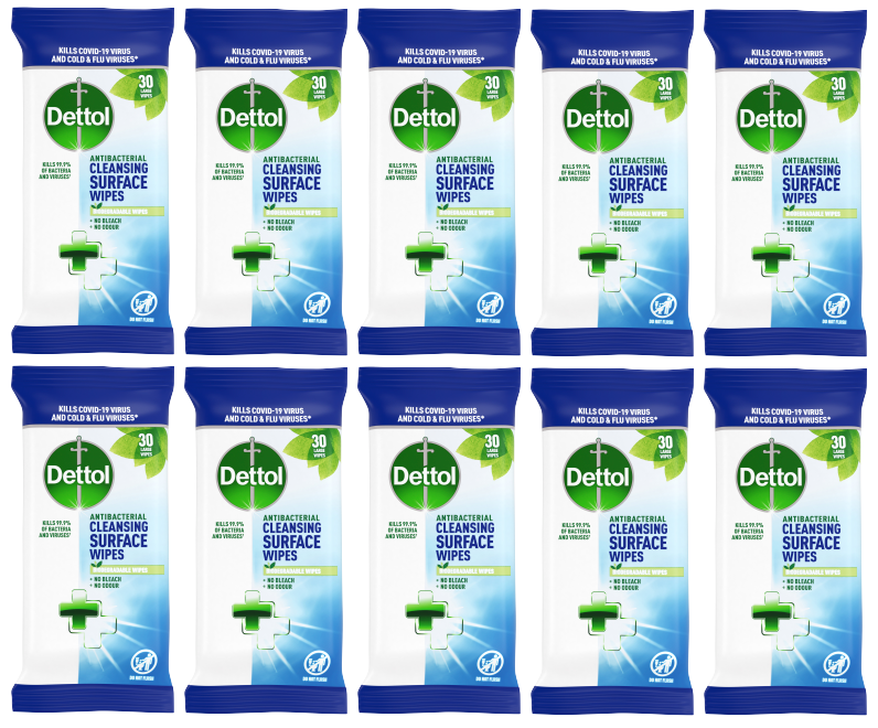 10 X Dettol Cleansing Surface Bio Wipes 30 Pack