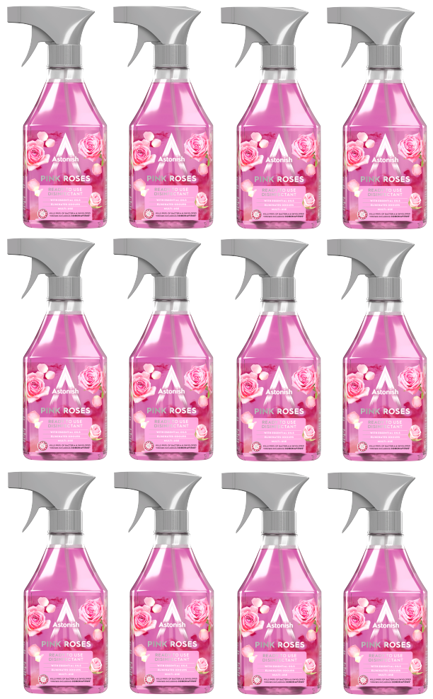 12 X Astonish Disinfectant Spray Pink Roses 550Ml