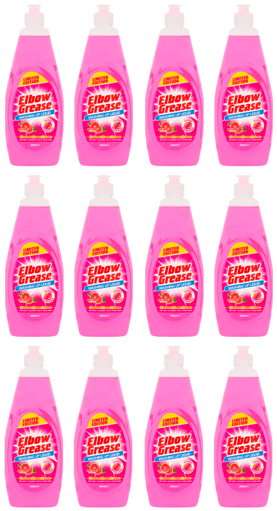 12 x Elbow Grease Pink Washing Up Liquid - 600Ml