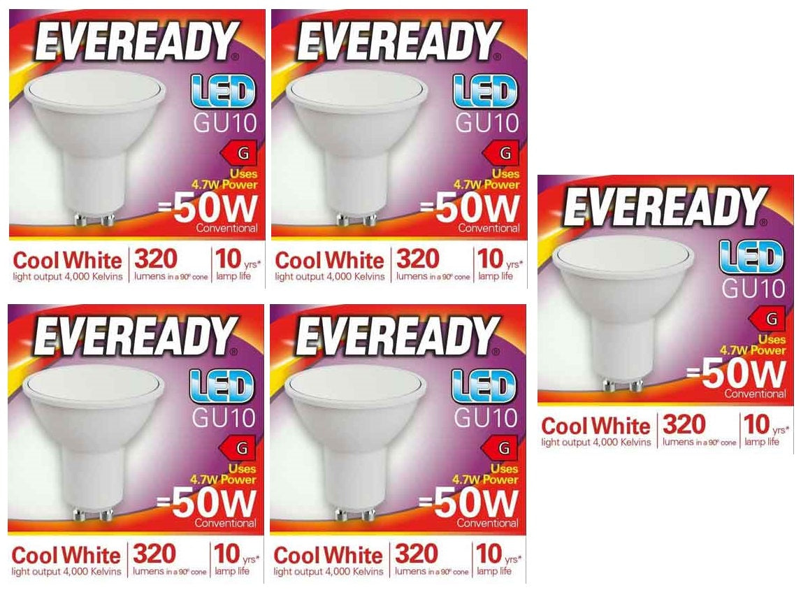 5 x Eveready Led Bulb Gu10 Cool White 5W - Single