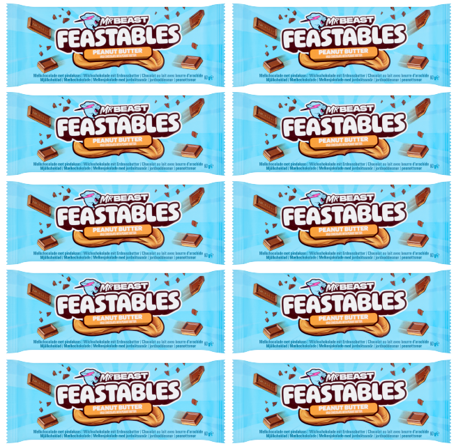 10 x Mr Beast Feastables Peanut Butter Chocolate  - 60GM