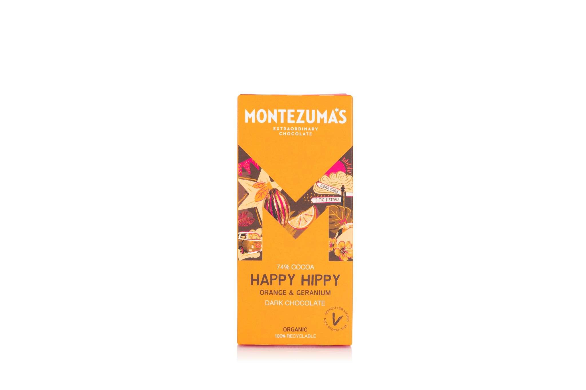12 x Montezuma Happy Hippy - Dark with Orange & Geranium - 90g