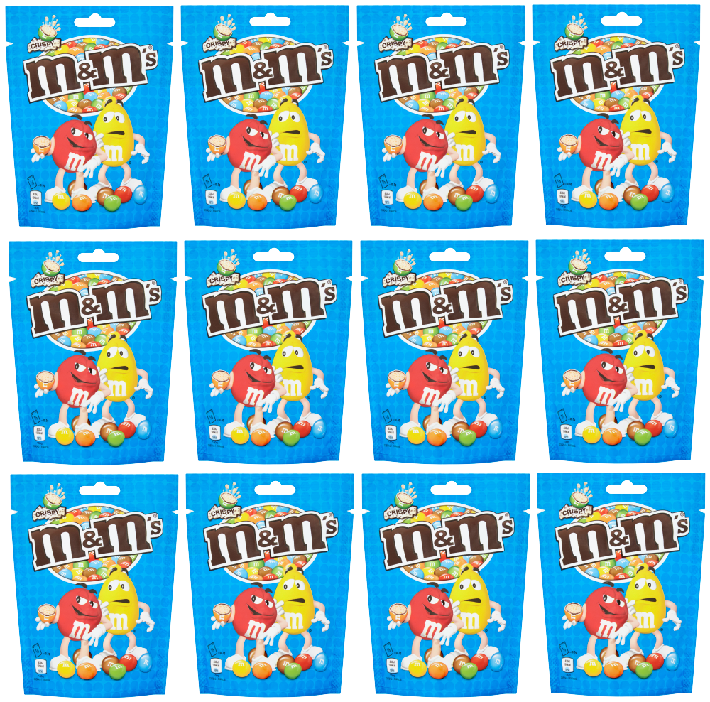 12 x M&M's Crispy Chocolate Pouch Bag 107g