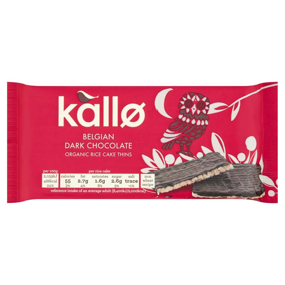 Kallo Org Belgian Dark Chocolate Rice Cake Thins - 90g
