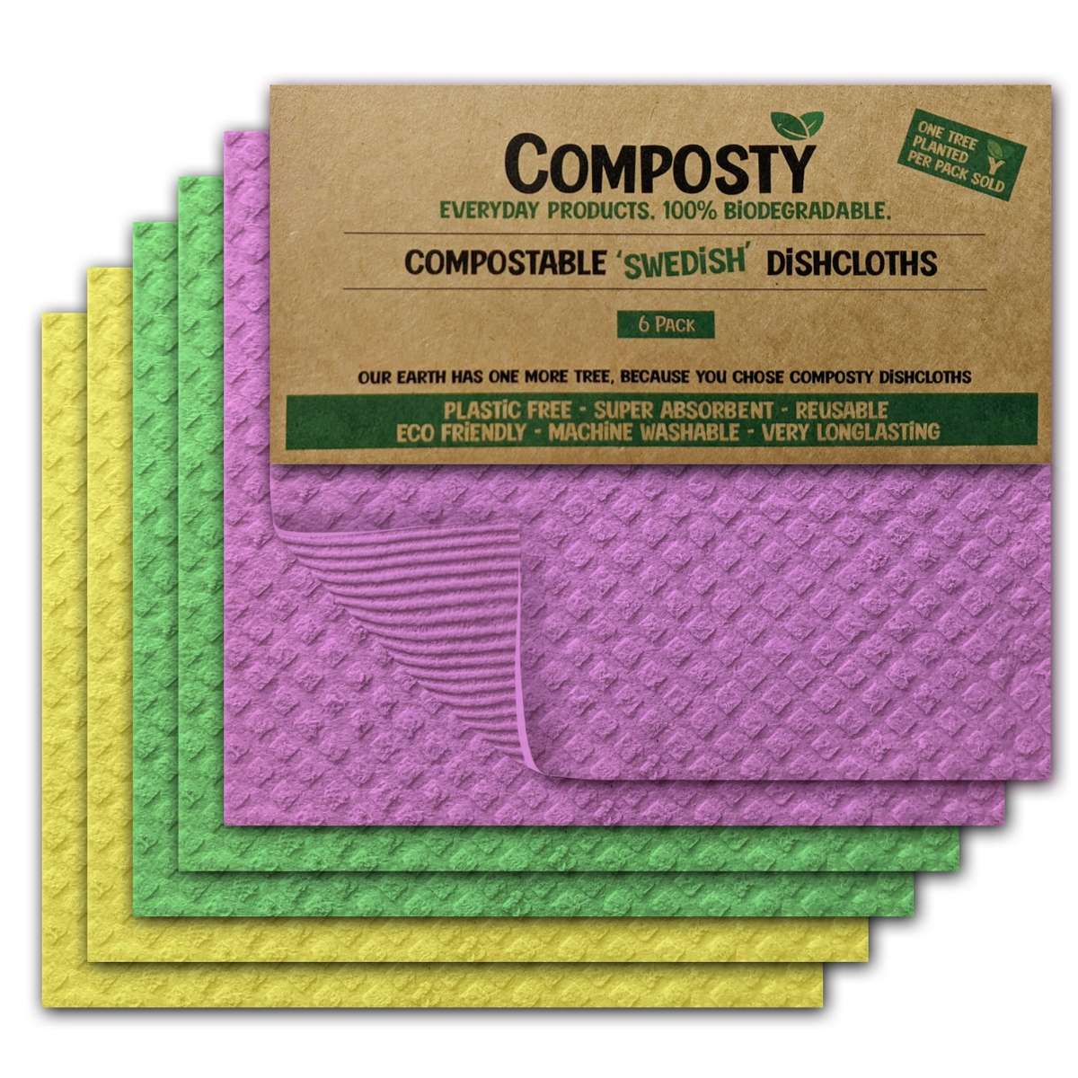 Composty Swedish Dishcloths (Assorted Colours) - 6pc